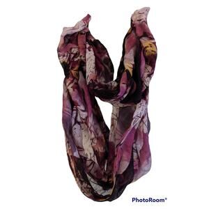 Purple Black Gray Floral Abstract Splatter Print Lightweight Infinity Scarf OSFM